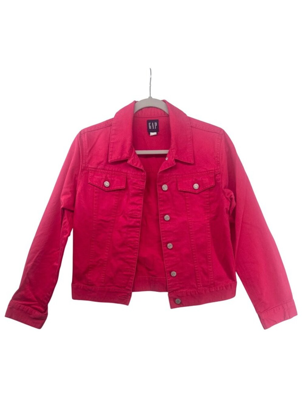 Vintage GAP Womens Jacket Sz S Pink Denim Y2K Trucker Streetwear Retro Pockets - Picture 1 of 15
